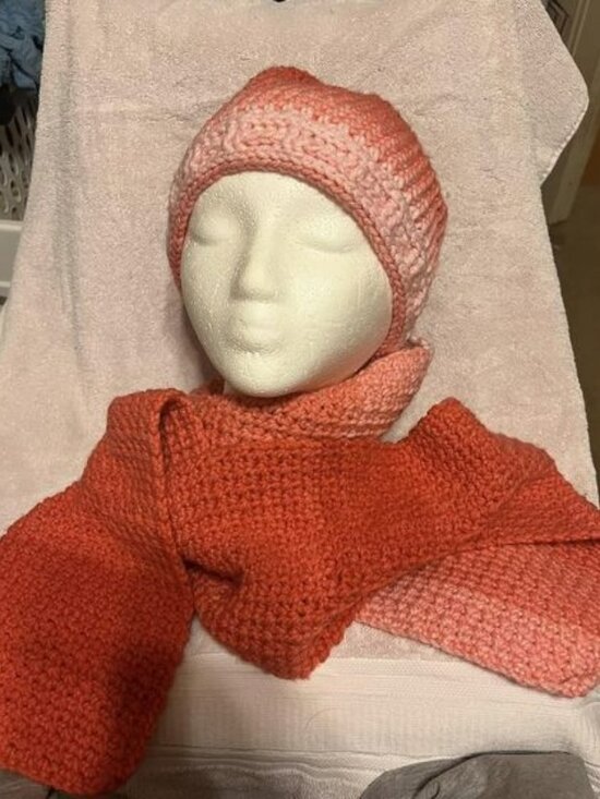 Hand Crafted Accessories - 🐻New Hand-Crocheted Salmon to Peach Ombre Hat (22"-27") and Scarf (7"X69")